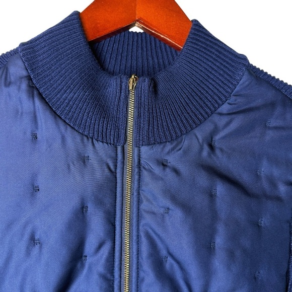 J. McLAUGHLIN Quilted Silk Ribbed Knit Zip Sweater Size Small in Midnight Blue - Picture 3 of 13